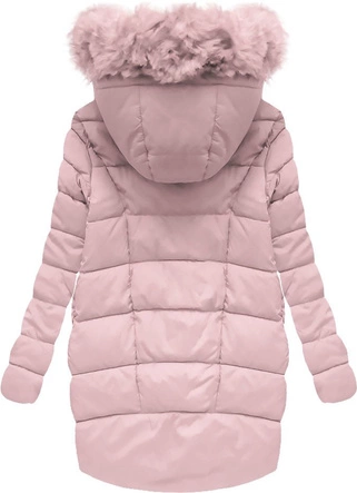 ASYMETRYCZNA KURTKA Z KAPTUREM PUDROWY RÓŻ (7681)