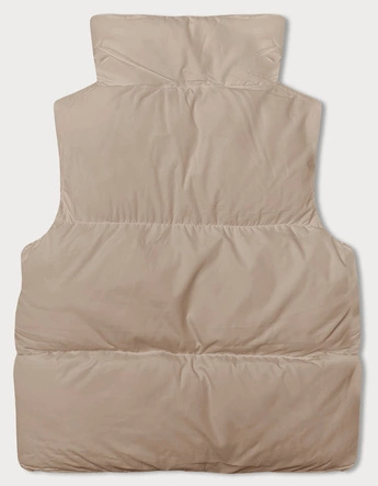 Puchowa kamizelka damska ze stójką jasny beż (5M3150-62)