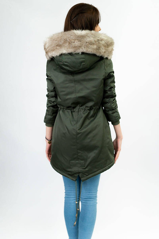 Damska parka zimowa na futerku army (b508)