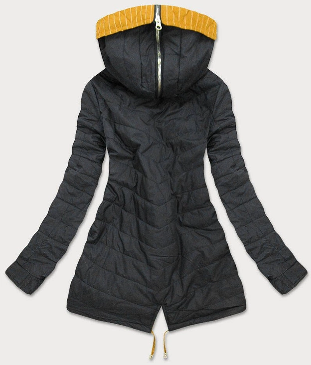 DWUSTRONNA KURTKA Z KAPTUREM W PASKI ŻÓŁTO-CZARNA (W659BIG)