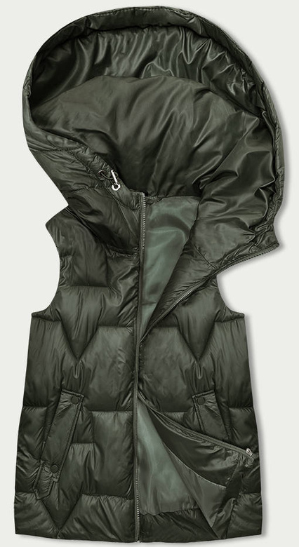 Bezrękawnik damski z kapturem khaki (B8171-11)