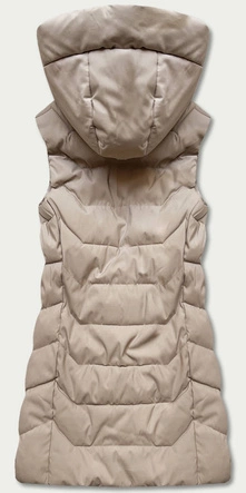 BEZRĘKAWNIK DAMSKI Z KAPTUREM BEŻOWY (B8020-46)