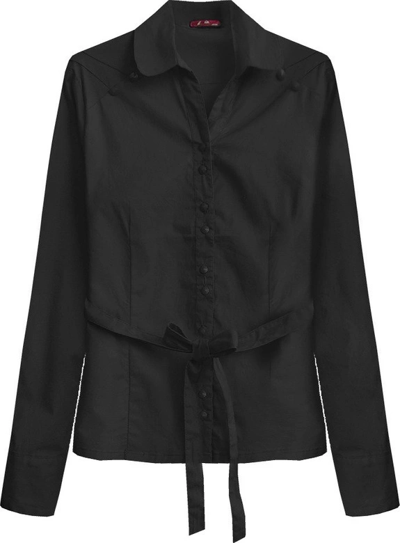 BAWEŁNIANA KOSZULA Z PASKIEM CZARNA (1017)