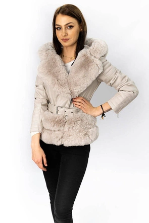 RAMONESKA Z FUTRZANYM KAPTUREM BEŻOWA (0585)