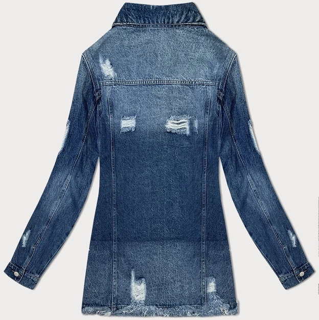 Długa kurtka jeansowa z przetarciami niebieska (POP7110-K)