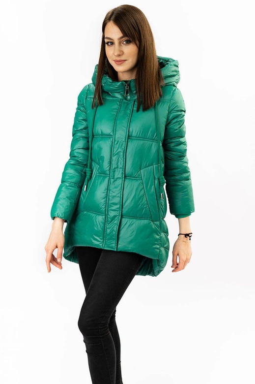 ASYMETRYCZNA DAMSKA KURTKA PIKOWANA ZIELONA (7658)