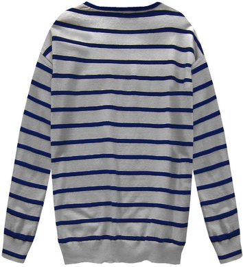 SWETER W PASKI SZARO-GRANATOWY (P010)