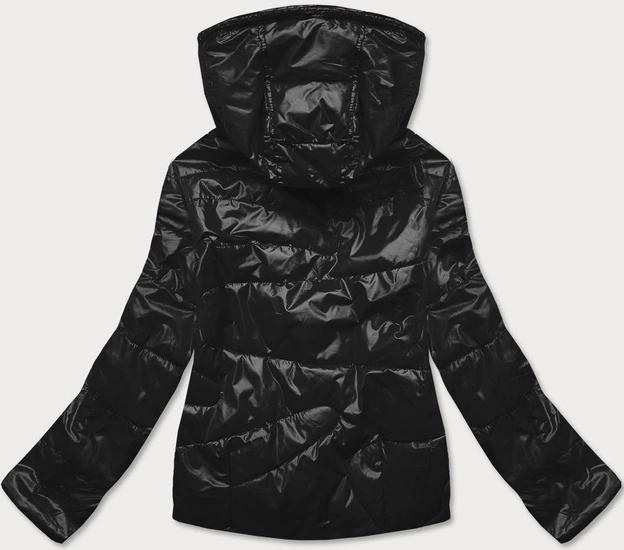 Krótka kurtka damska z kolorowym kapturem czarno/zielona (bh2005)