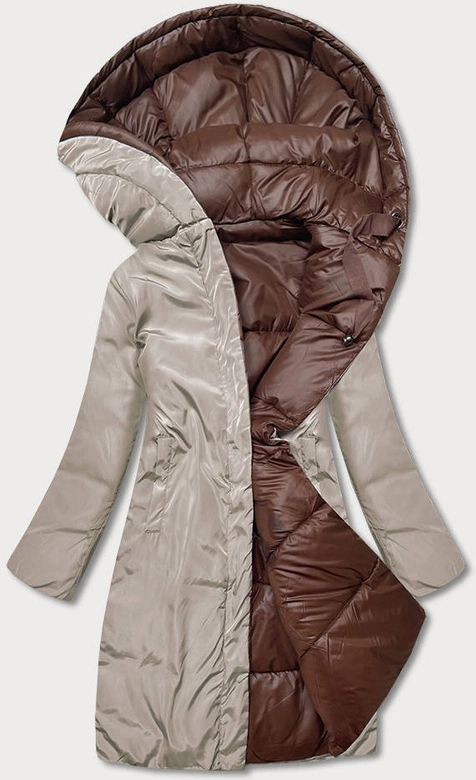 Długa dwustronna kurtka zimowa brąz/cappuccino (l22-9852-300/62)