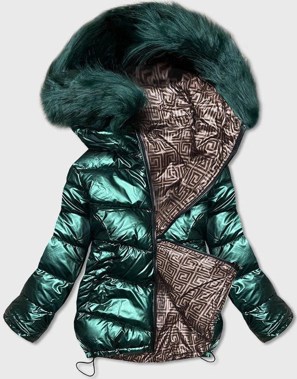 DWUSTRONNA KURTKA DAMSKA ZIMOWA ZIELONO-BEŻOWA (HS-806)