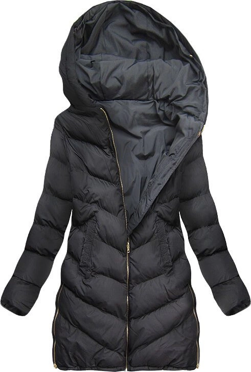 DWUSTRONNA PARKA Z KAPTUREM GRAFITOWO-CZARNA (MODEL16)
