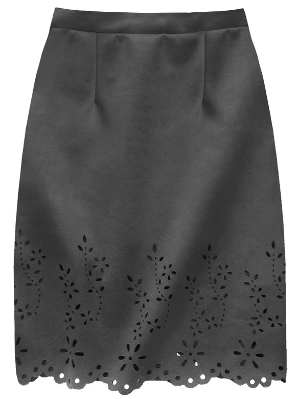 ZAMSZOWA SPÓDNICA Z AŻUROWYM DOŁEM GRAFITOWA (3229)