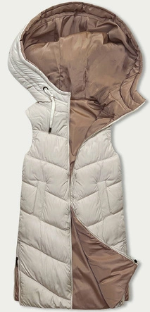 DŁUGA KAMIZELKA DAMSKA BEŻOWO- BRĄZOWA (V772G)