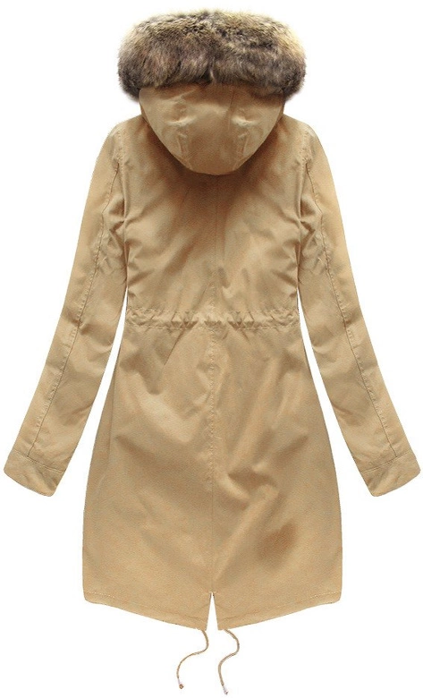 Zimowa damska parka z podpinką i kapturem beżowa (7626BIG)