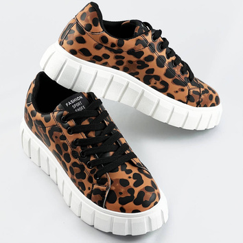 Sznurowane sneakersy w panterkę brąz-czarny (6374)