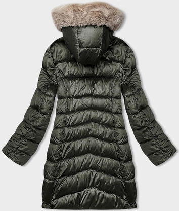 Zimowa dwustronna kurtka damska z kapturem khaki-beż (B8202-11046)