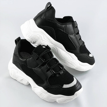 Sznurowane sneakersy damskie czarne (172)