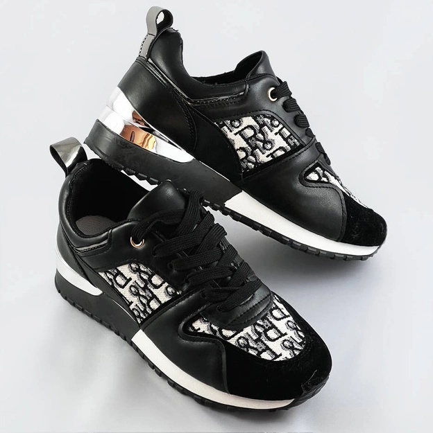 Damskie adidasy na podwyższonej podeszwie czarne (666-20)