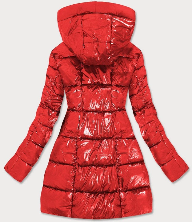 BŁYSZCZĄCA ZIMOWA KURTKA DAMSKA CZERWONO-SZARA (R9545)