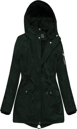 ZIMOWA DAMSKA PARKA Z PODPINKĄ CIEMNOZIELONA (B2635)