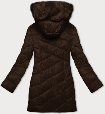 Zimowa kurtka damska z kapturem ciemny brąz (H-898-23)
