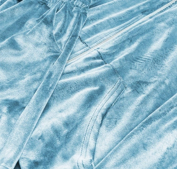 WELUROWY KOMPLET DRESOWY DAMSKI BLUZA + SZORTY BŁĘKITNY (753ART)