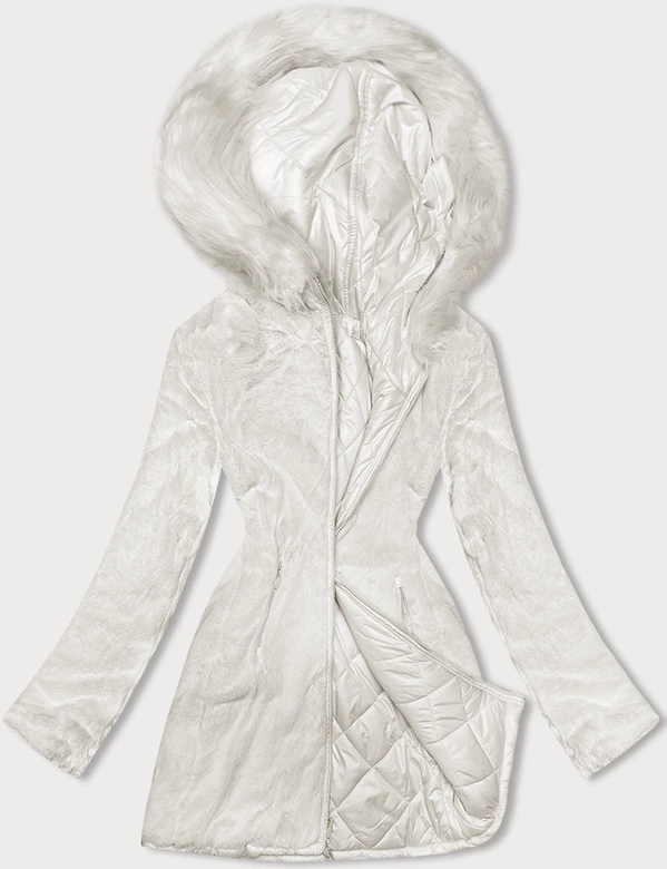 Dwustronna kurtka damska pikowana - futro ecru (H-897-11)