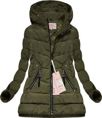 PIKOWANA KURTKA Z KAPTUREM KHAKI (XW589X)