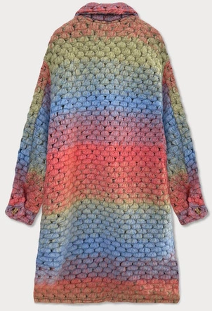 KOSZULOWY PŁASZCZ DAMSKI MELANŻ KORALOWO-NIEBIESKI (2463/1)