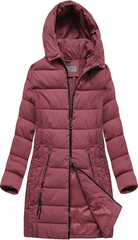 DŁUŻSZA PIKOWANA DAMSKA KURTKA ZIMOWA Z KAPTUREM RÓŻOWA (B9502)