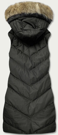 Puchowa kamizelka damska z futerkiem army (5M787-136)