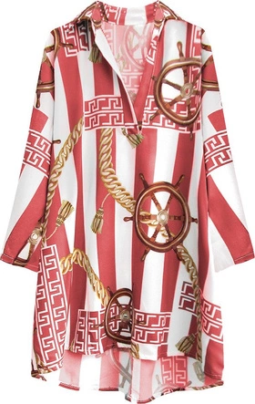 KOSZULA OVERSIZE WE WZORY BIAŁO-CZERWONA (301ART)