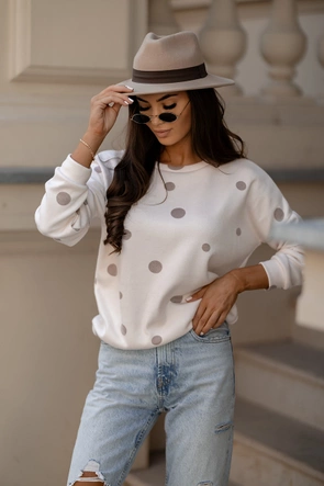 Bawełniana damska bluza w kropki beżowa (784)