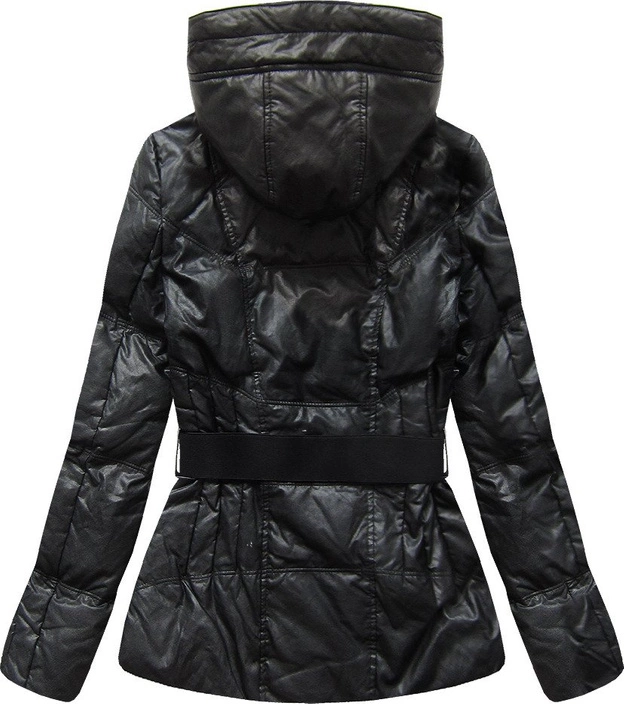 KURTKA Z EKOSKÓRY Z KAPTUREM CZARNA (1997)