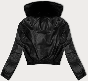 Krótka kurtka przejściowa skórzana z futerkiem J Style czarna (11Z8172)