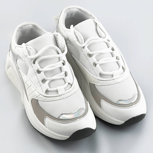 Sznurowane sneakersy z kolorowymi wstawkami białe (6346)