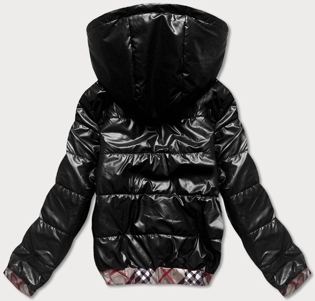 Krótka kurtka damska z ozdobnym wykończeniem czarna (b8030-1)