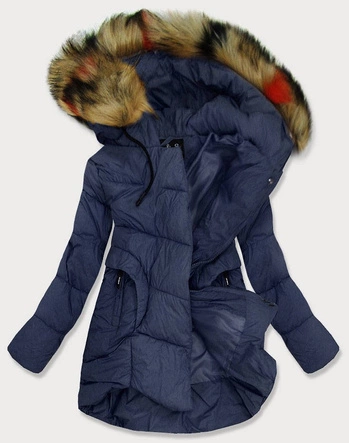 PIKOWANA KURTKA DAMSKA ZIMOWA GRANATOWA (209-2BIG)