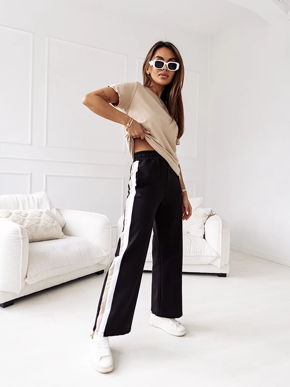 Komplet sportowy t-shirt oversize i spodnie dresowe beżowy (VE89)