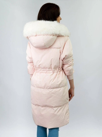 DAMSKI ZIMOWY PŁASZCZ Z KAPTUREM I PUCHEM NATURALNYM ŁOSOSIOWY (17117)