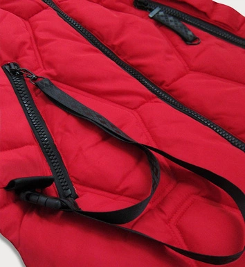 PIKOWANA KURTKA DAMSKA ZIMOWA Z OZDOBNYMI TAŚMAMI CZERWONA (20163)
