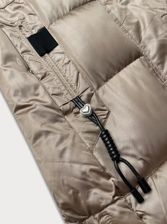 Zimowa pikowana kurtka plus size z kapturem S'west beżowa (B8267-12)