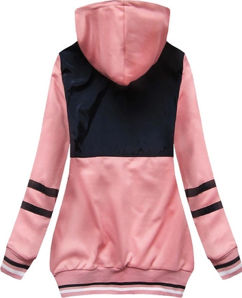 BLUZA Z ŁĄCZONYCH MATERIAŁÓW GRANATOWO-ŁOSOSIOWA (425)