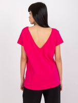 T-shirt basic z dekoltem z tyłu Feel Good fuksja (4662-03X)