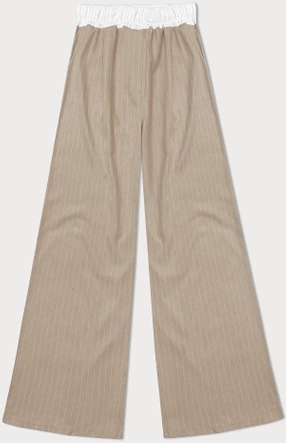 Szerokie spodnie damskie w paseczki ciemny beż (18629)