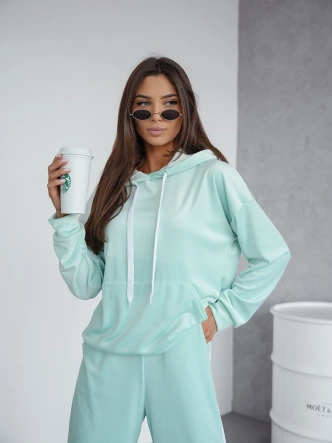 Welurowy komplet dresowy z lampasami miętowy (508)