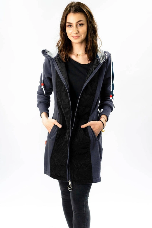 Długa bluza damska z kapturem grafitowo-czarna (532)