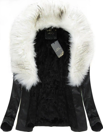 KRÓTKI PŁASZCZYK Z FUTERKIEM CZARNO-BIAŁA (LD5513)