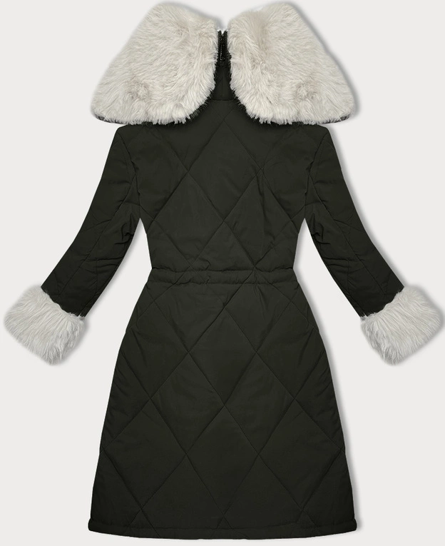 Pikowana kurtka zimowa na futrze Way Mode army-beż (WD202308)