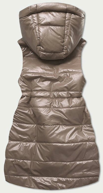 BŁYSZCZĄCA KAMIZELKA Z KAPTUREM CAPPUCCINO (B9783-12)